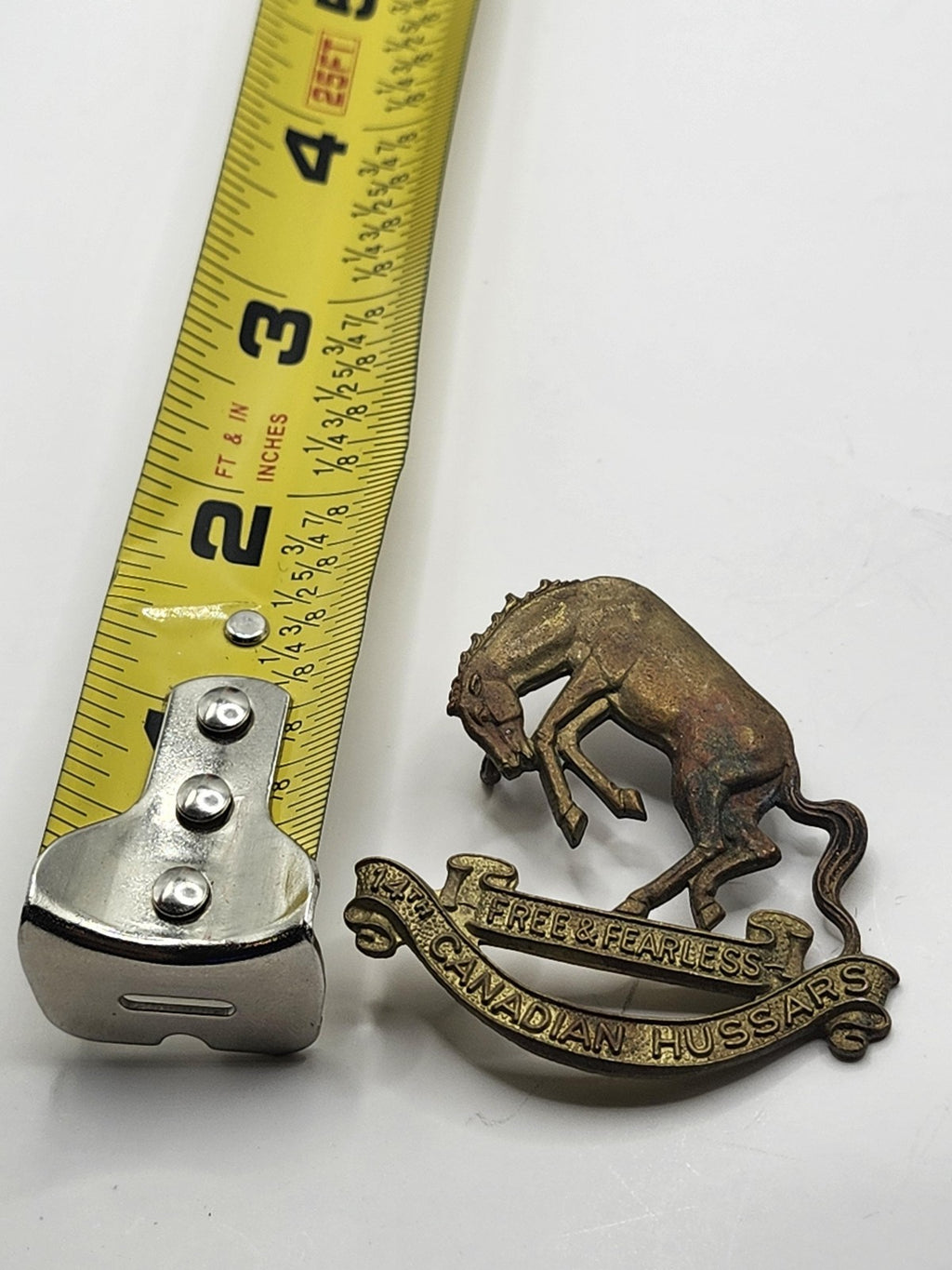 Vintage 14th Canadian Hussars Free & Fearless Cap Badge Brass Canada Militaria