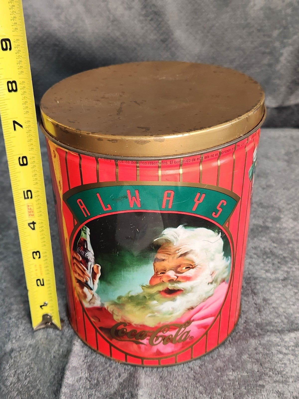 Vintage Coca-Cola Santa Tin Cookie Canister Christmas Coke Advertising Container