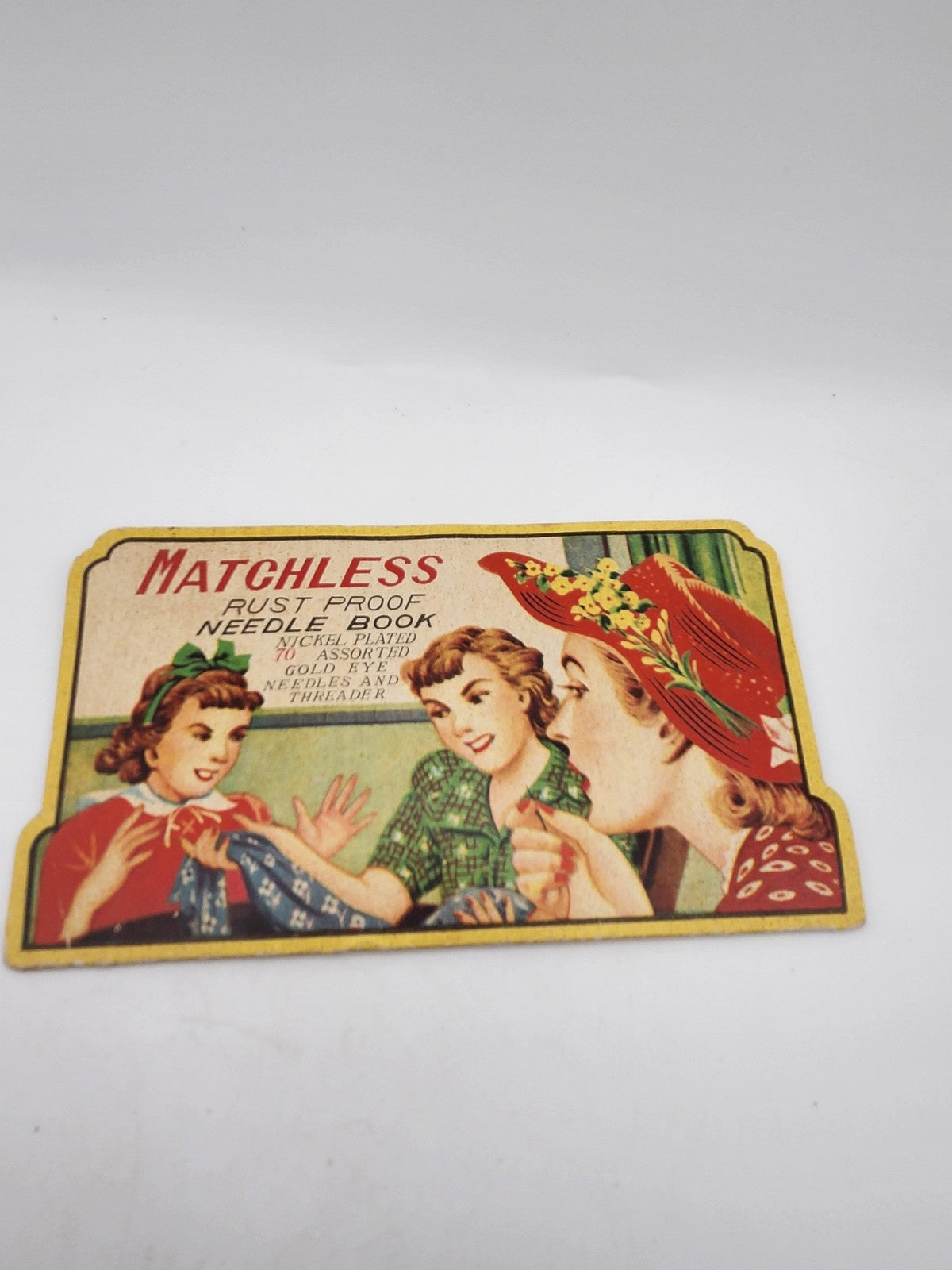 Vintage Matchless Rust Proof Needle Book 70 Gold Eye Sewing Needles Paper Case