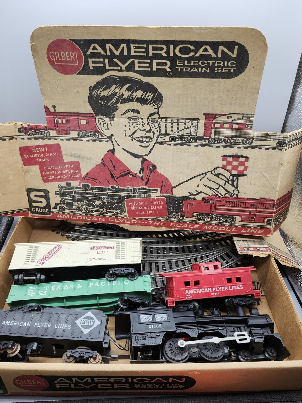 Vintage American Flyer S Gauge Electric Train Set 20705 Steam Freight Cars Track