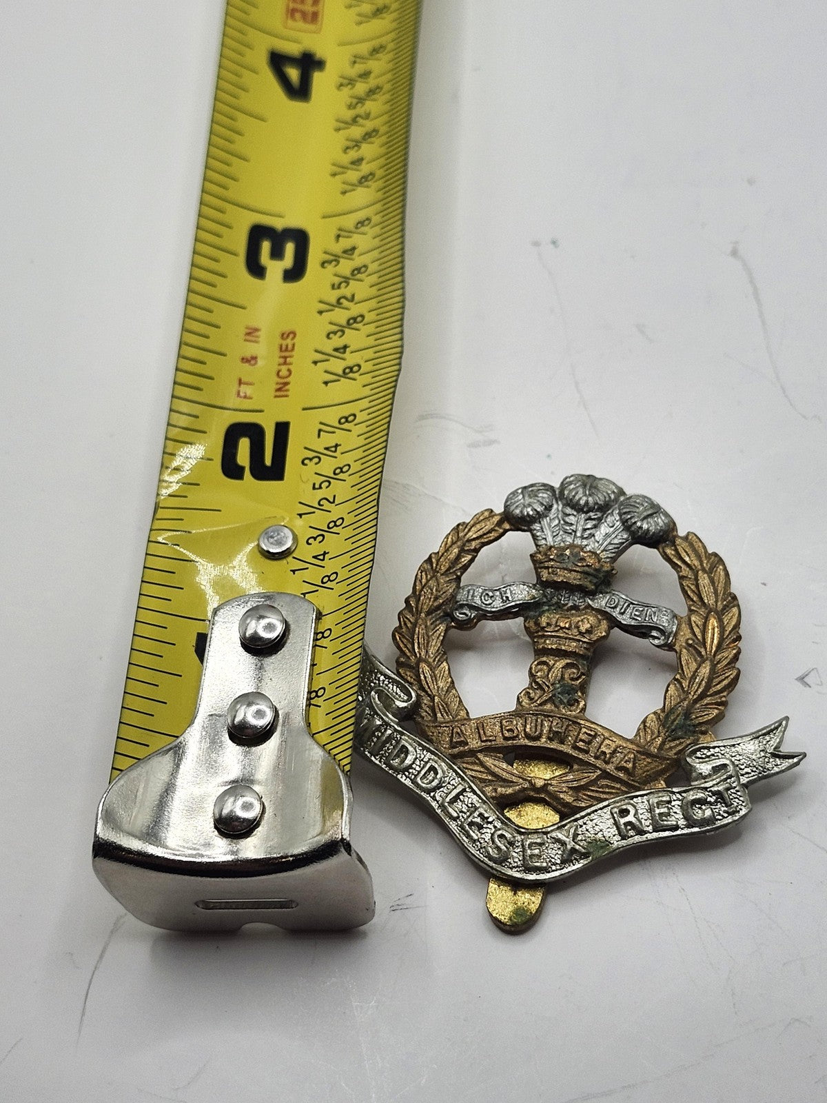 Vintage Middlesex Regiment Cap Badge Small Brass Silver Tone England Militaria