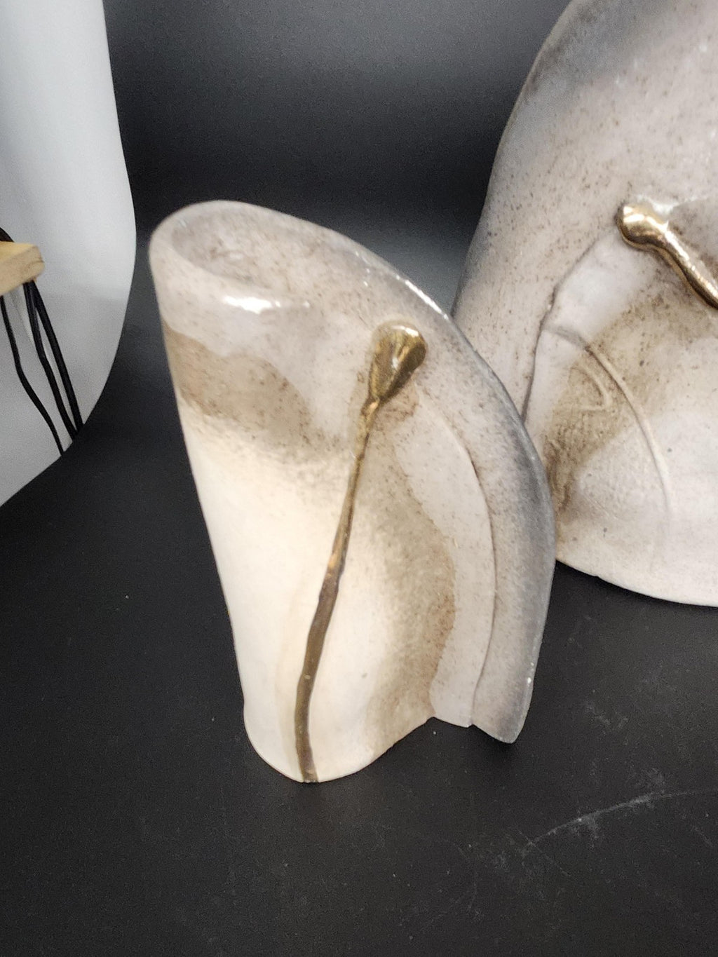 Beige Abstract Ceramic Stoneware Vase Set Of 3 Modern Art Pottery Table Decor