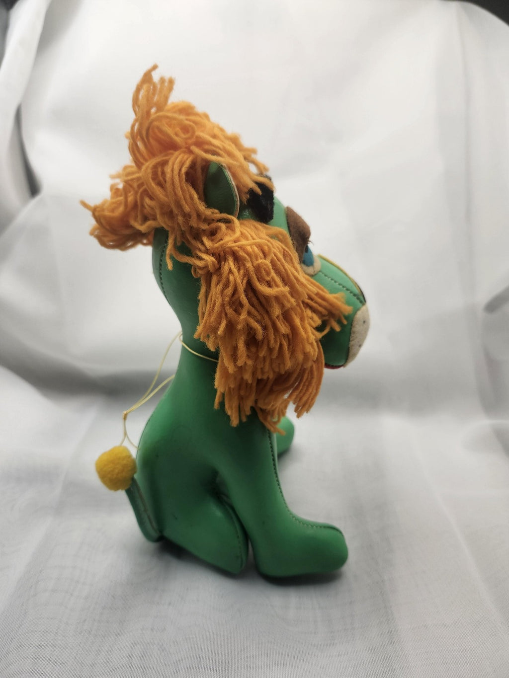 Vintage Sonson Green Lion Plush Small Stuffed Animal Japan Yarn Mane Retro