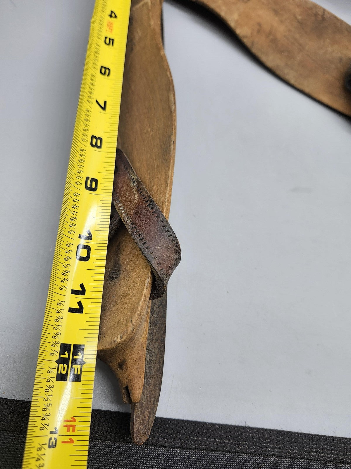 Vintage Wooden Ice Skates Adjustable Brown Leather Strap On Blades Rustic