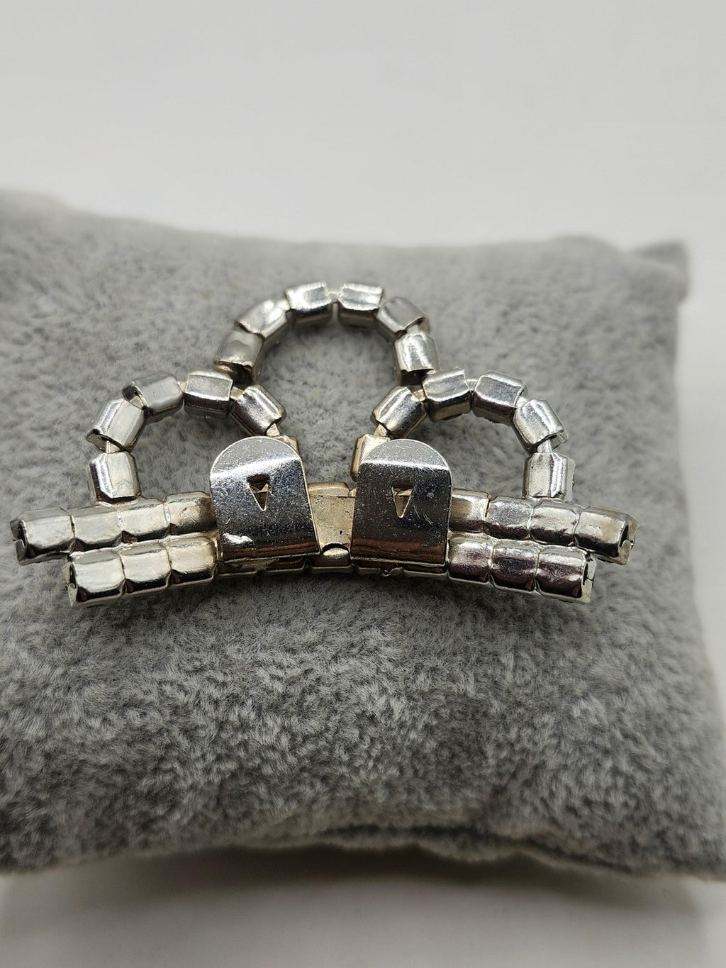 Vintage Rhinestone Dress Clip Silver Tone Crown Shape Costume Jewelry Women