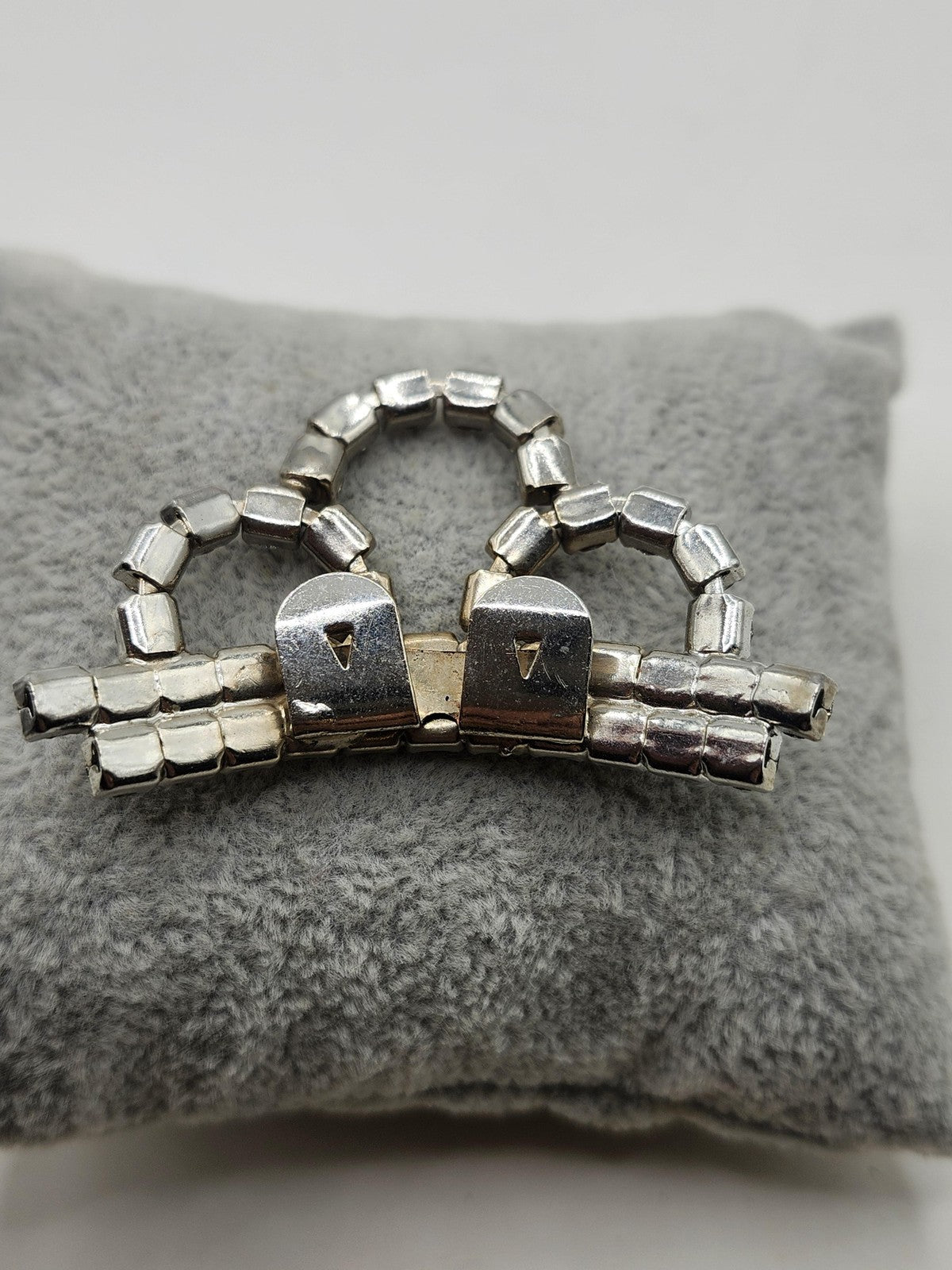Vintage Rhinestone Dress Clip Silver Tone Crown Shape Costume Jewelry Women