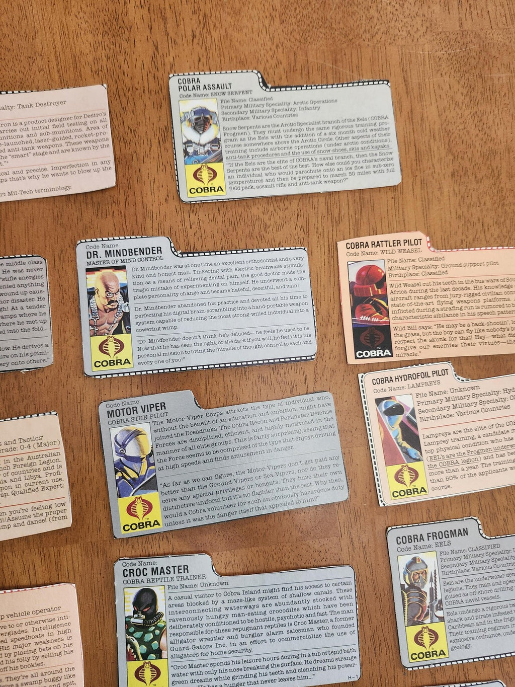 Vintage G.I. Joe Cobra File Card Lot 14pc Hasbro Action Figure Inserts Mixed