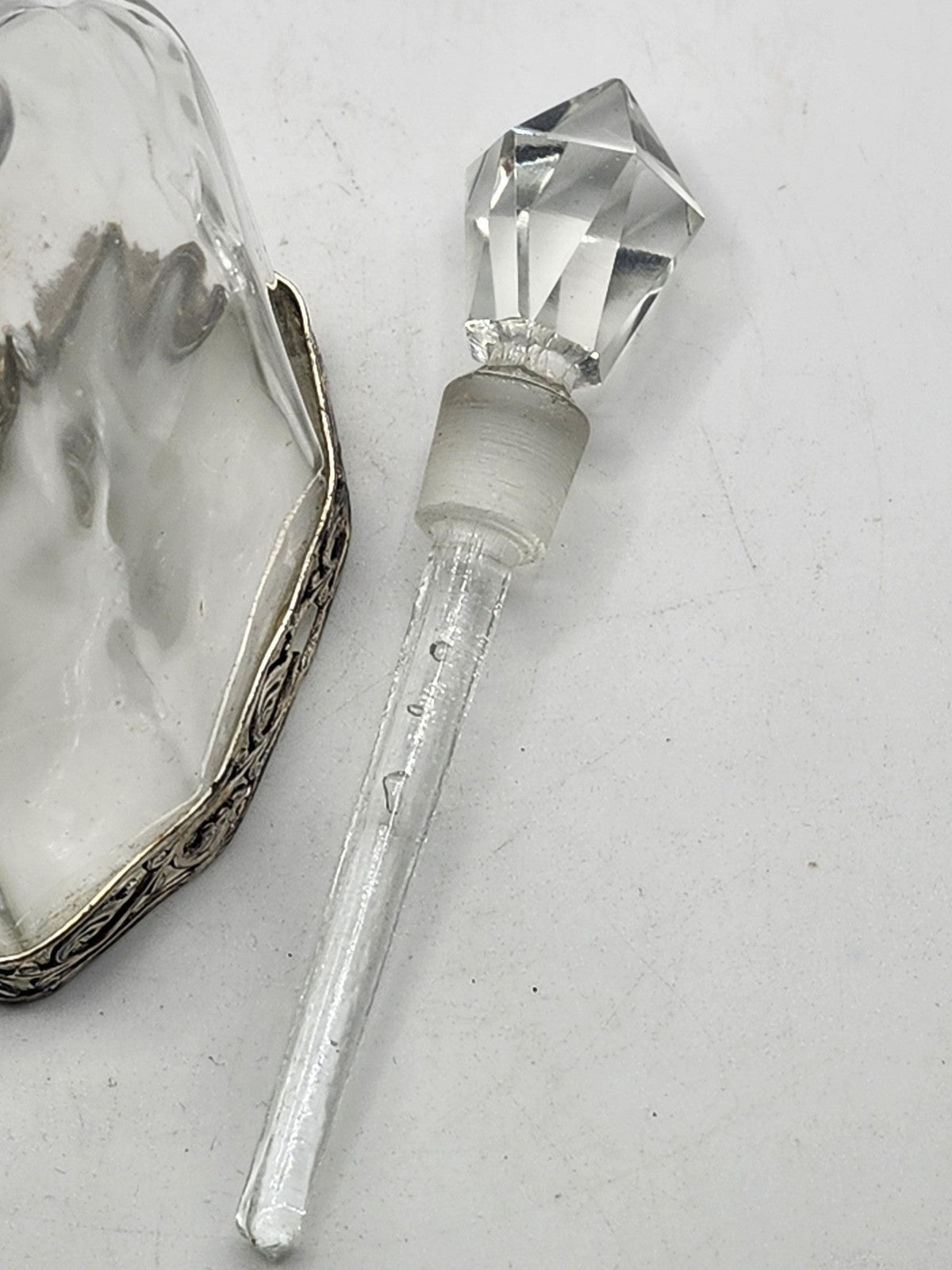 Vintage DeVilbiss Perfume Bottle Cherub Metal Base Clear Stopper Vanity Decor