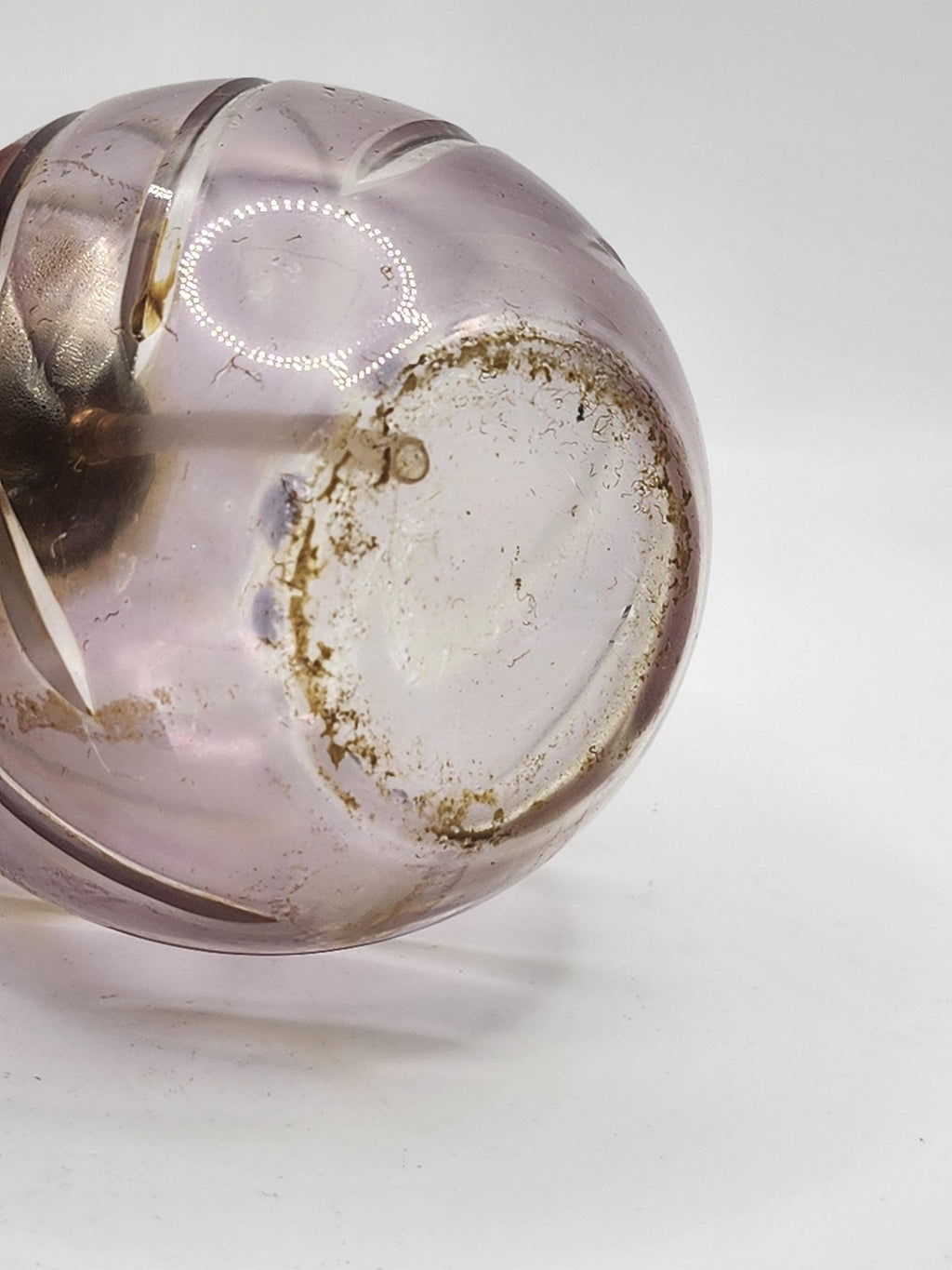 Vintage Irice Glass Perfume Atomizer Purple Jewel Top Swirl Round West Germany