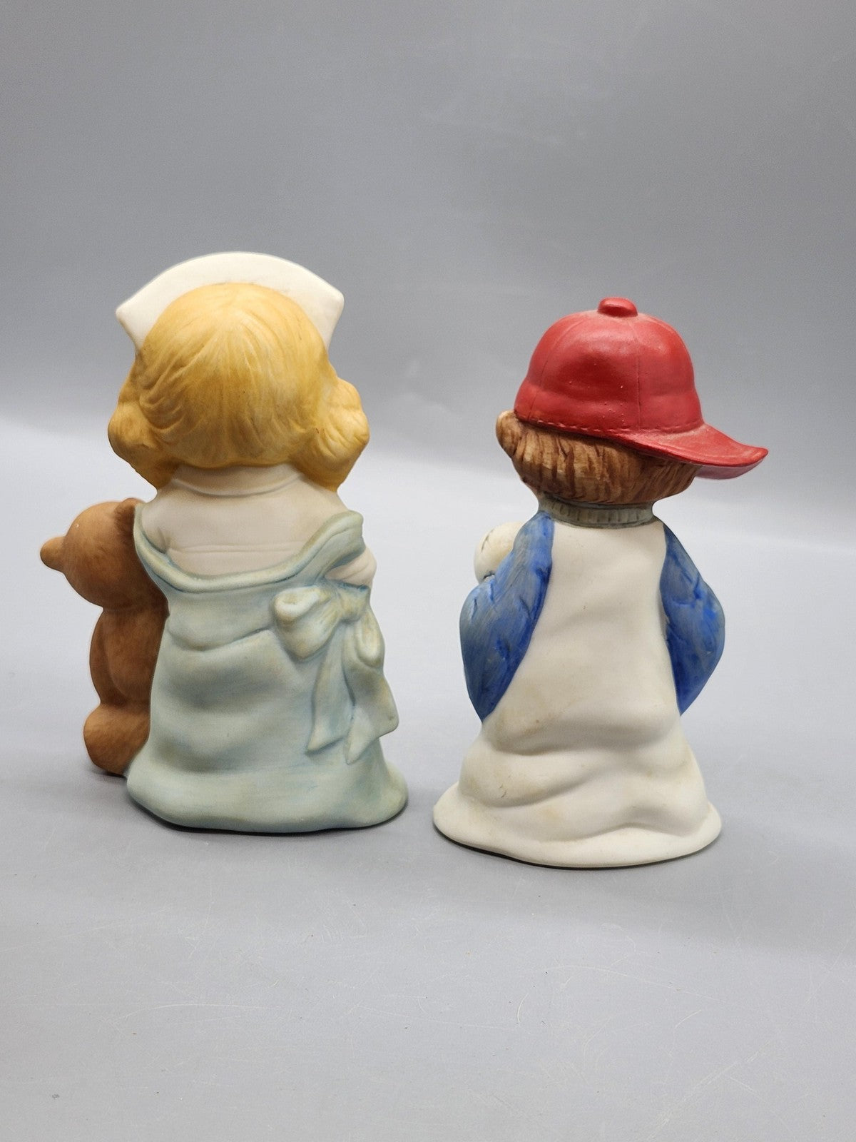 Vintage Let's Pretend Children Figurines Lot 2 Nurse Teddy Bear Baseball Decor