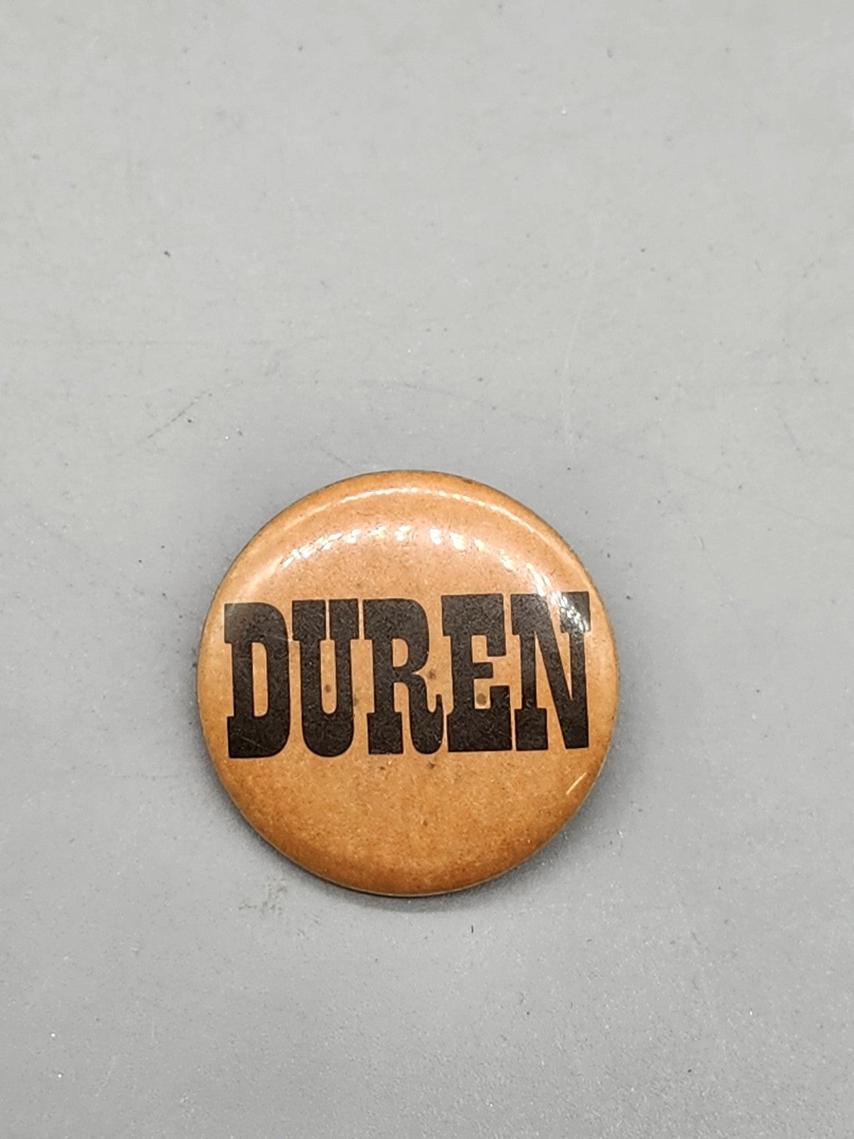 Vintage Duren Pinback Button Small Brown Black Name Badge Metal Lapel Decor