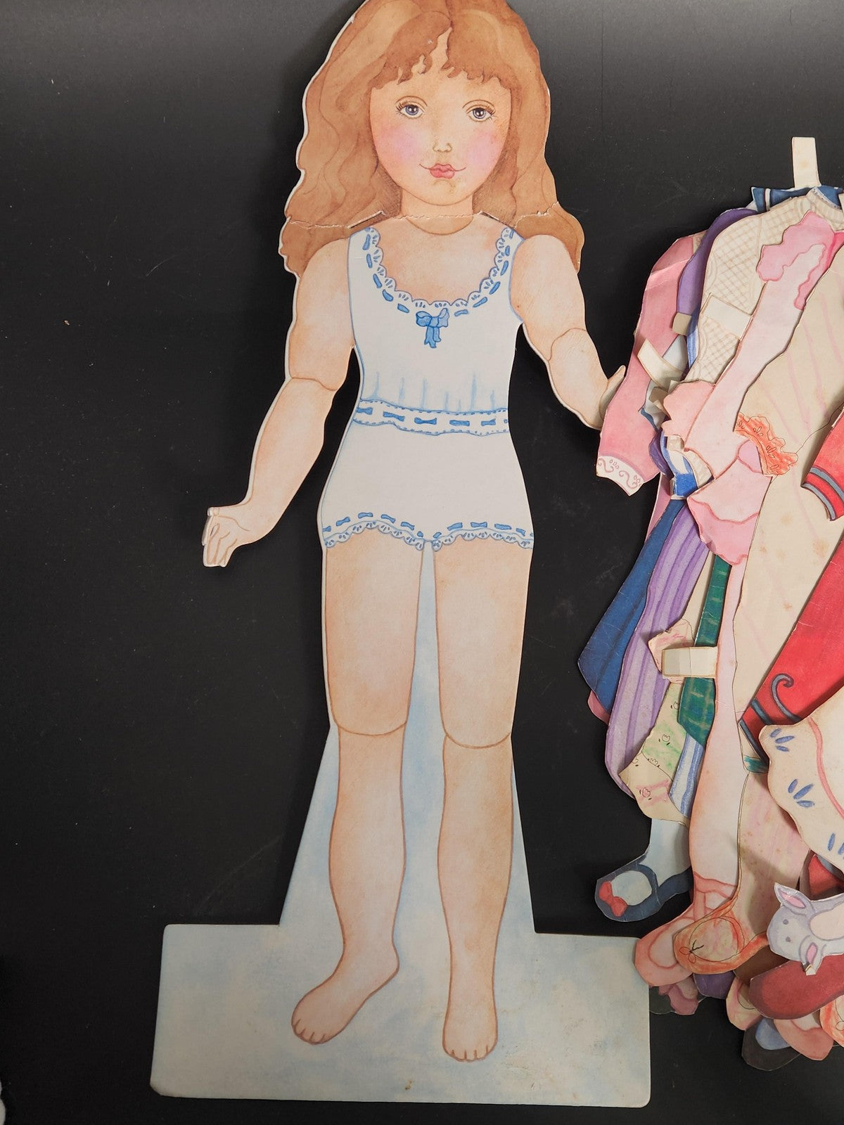 Vintage 1988 LVC Large Girl Paper Doll Stand Clothes Outfits Lot Cardboard