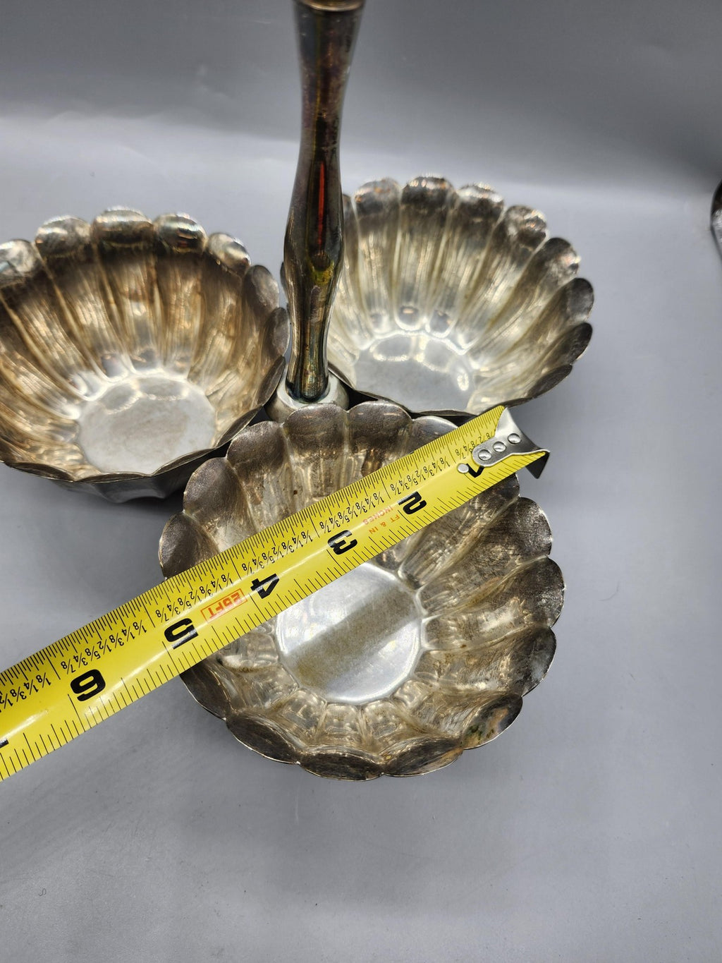 Alberti Triple Dipping Bowl Set Silver Metal Italy Handle Footed Kitchen Table