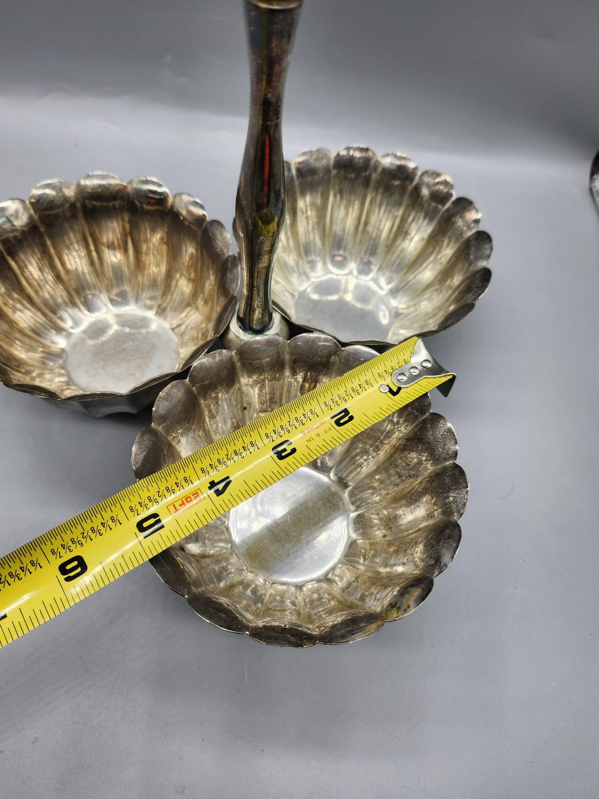 Alberti Triple Dipping Bowl Set Silver Metal Italy Handle Footed Kitchen Table
