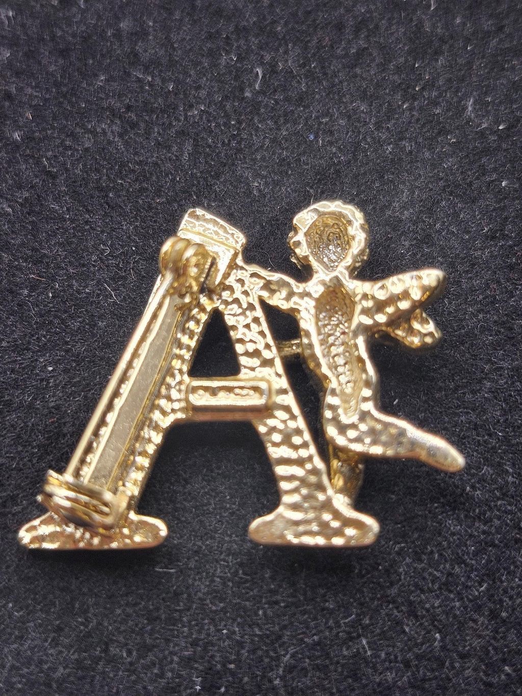 Gold Tone Angel Letter A Brooch Pin Cherub Initial Alphabet Jewelry Gift Cute