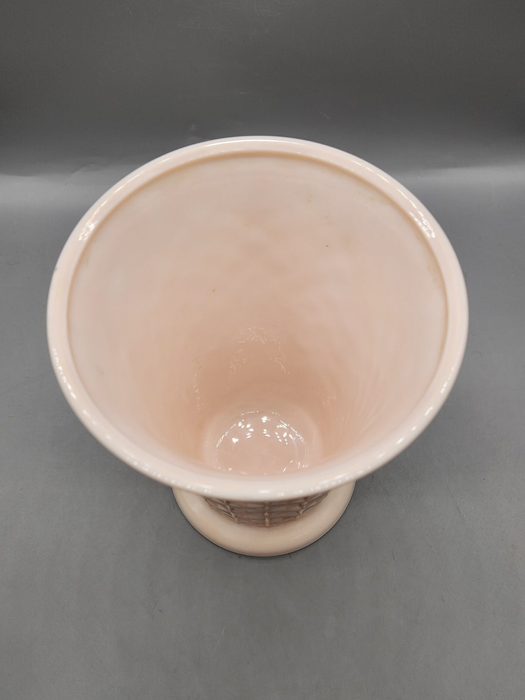 Vintage Pink Milk Glass Diamond Point Vase / Planter – Mid Century Art Deco...