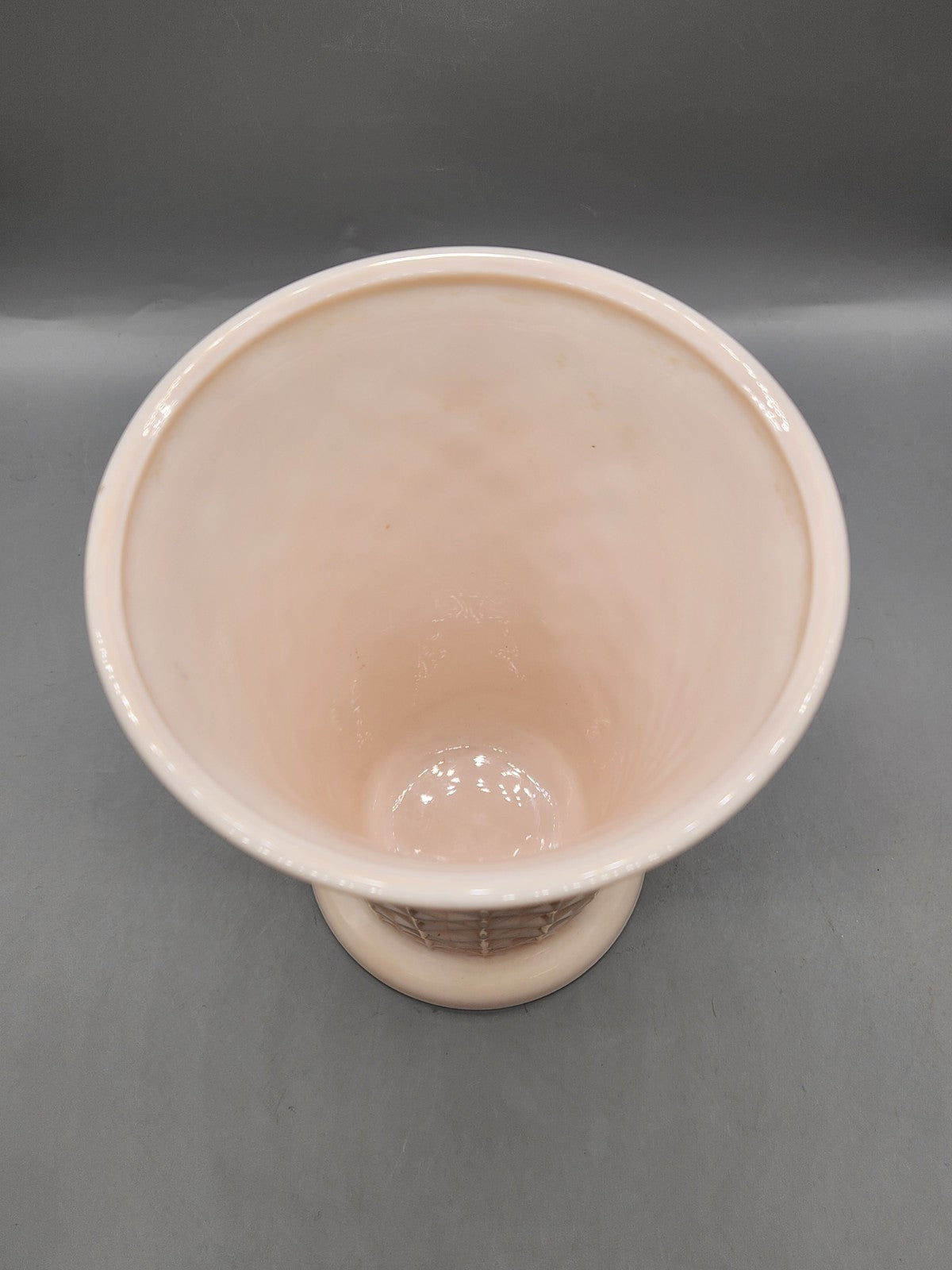 Vintage Pink Milk Glass Diamond Point Vase / Planter – Mid Century Art Deco...