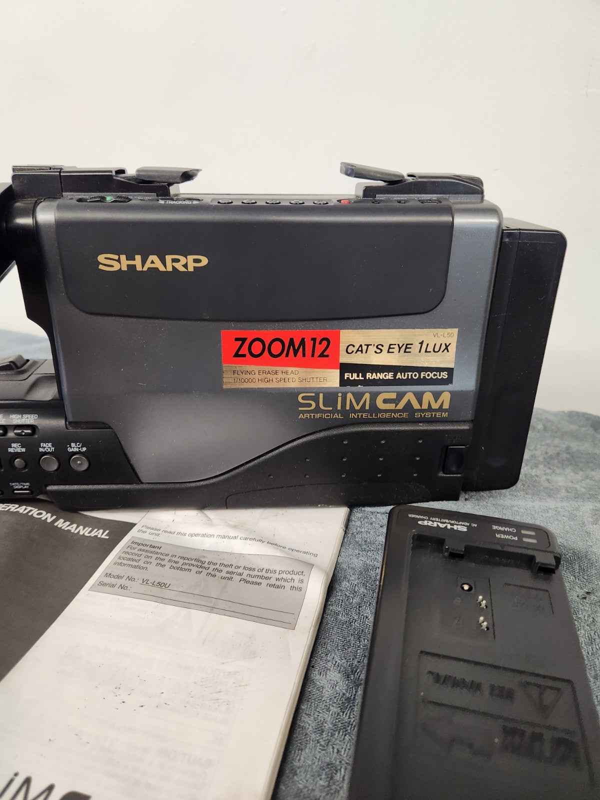 Vintage Sharp VL-L50U SlimCam VHS Camcorder 12x Zoom Untested w/ Charger Manual