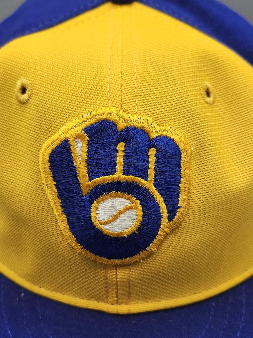 Vintage Milwaukee Brewers Hat Cap Fitted MLB Baseball New Era Mens 7 Blue 80s