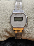 Vintage Samtron Watch Mens Silver Tone LCD Digital Quartz Bracelet Parts