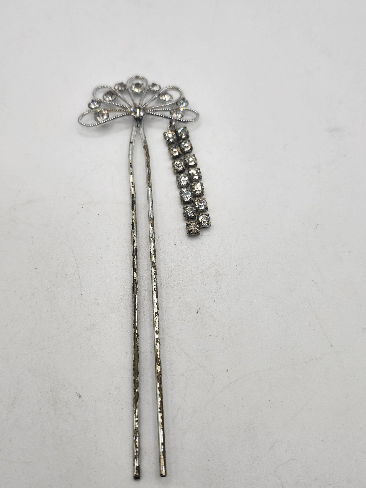 Rhinestone Hair Pin Womens One Size Silver Dangle Formal Wedding Party Bridal