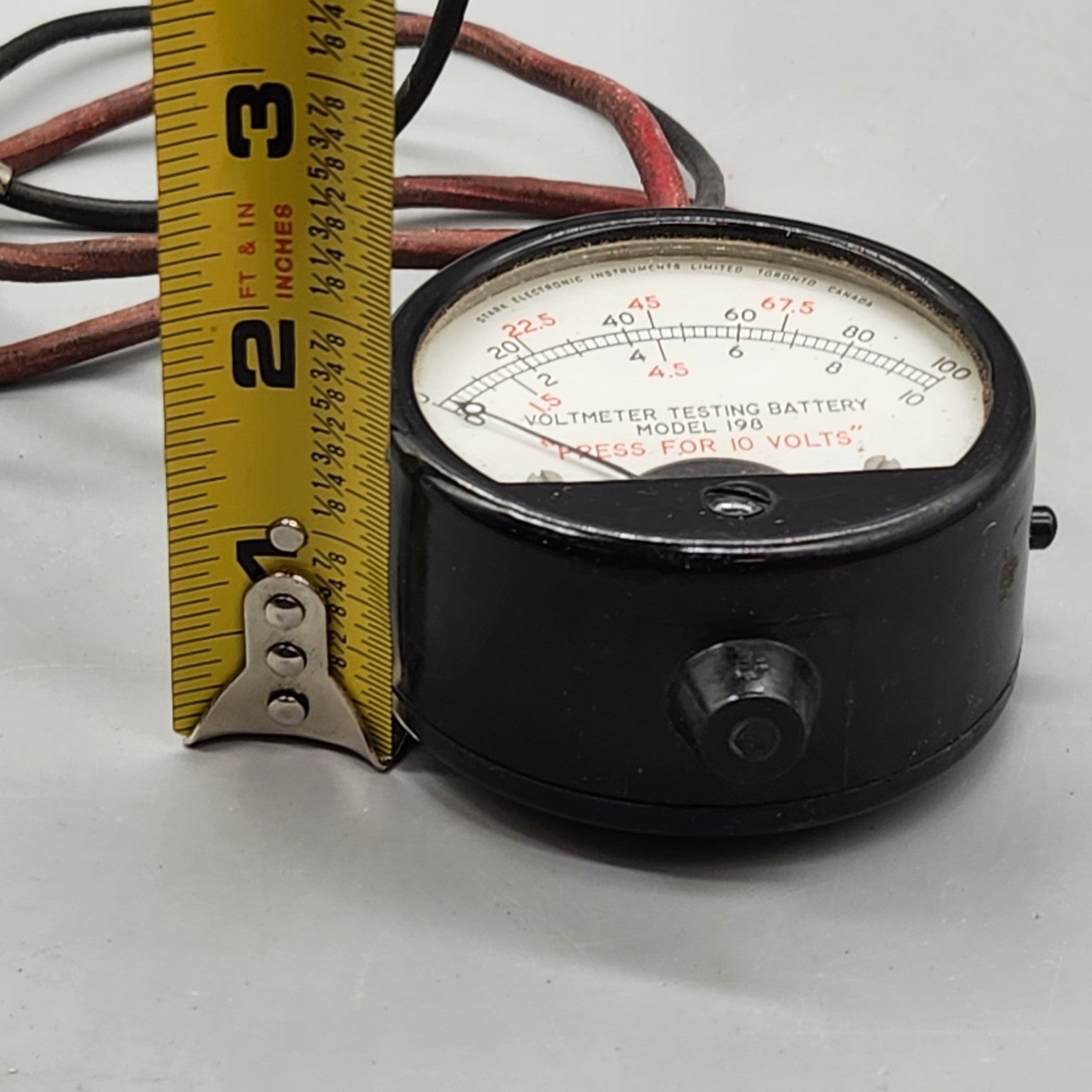 Vintage Battery Tester Voltmeter Model 198 w/ Alligator Clips Industrial Garage