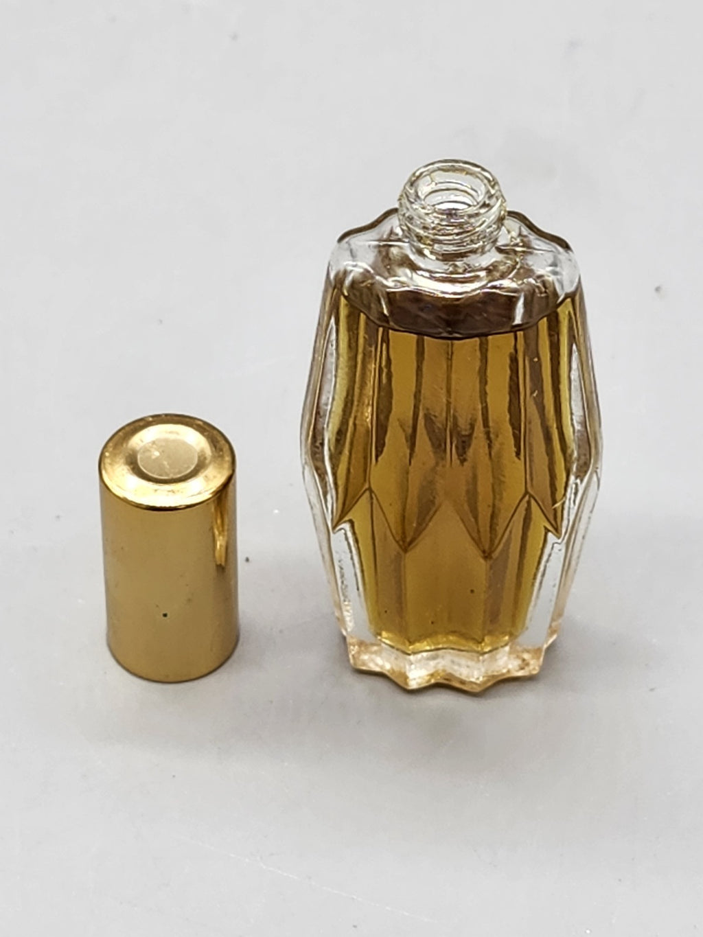 Vintage Mini Perfume Bottle Gold Cap Partial Contents Unmarked Glass Bottle