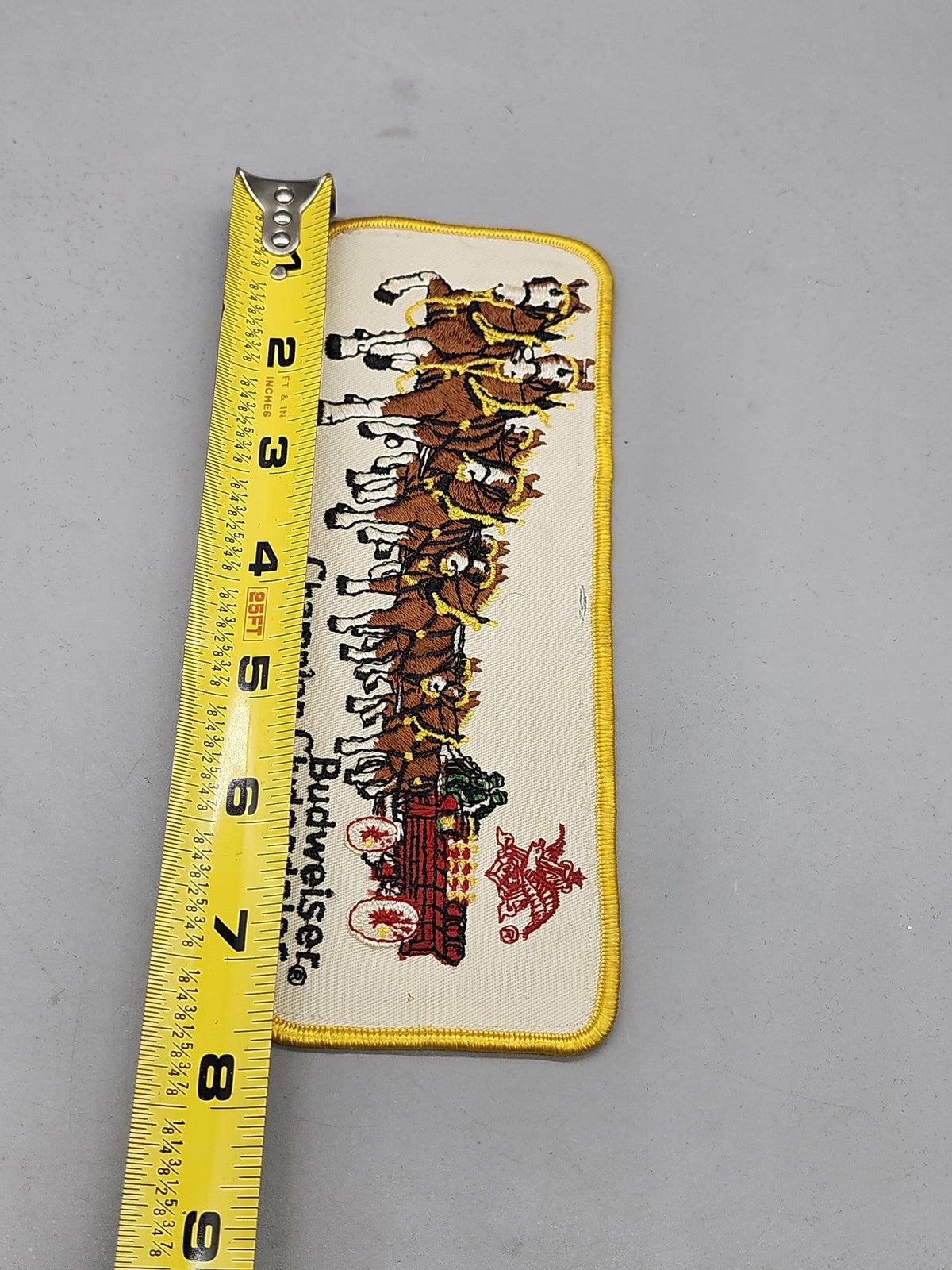 Vintage Budweiser Champion Clydesdales Patch Cream Brown Yellow Breweriana Decor