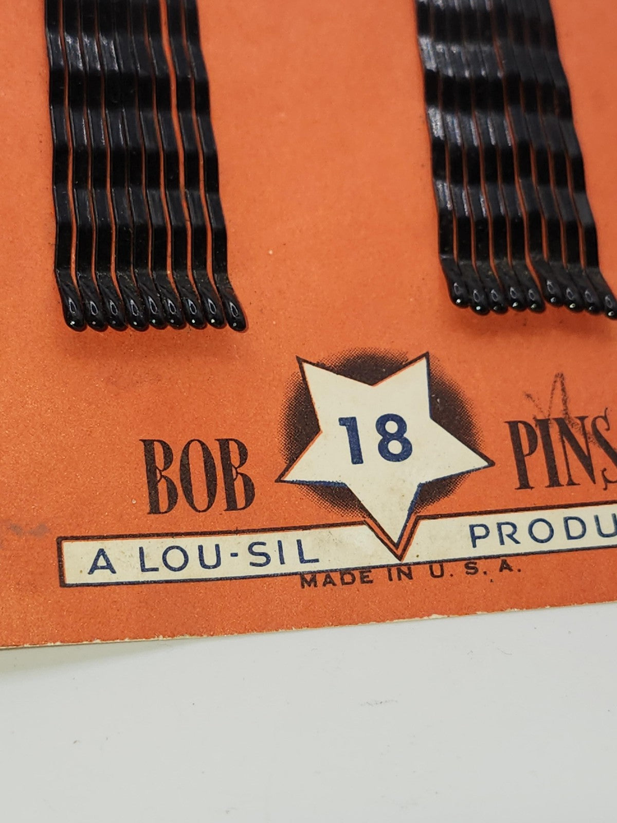 Vintage Betsy Ross Rubber Tipped Bob Pins Card 18 Black Hair Clips USA