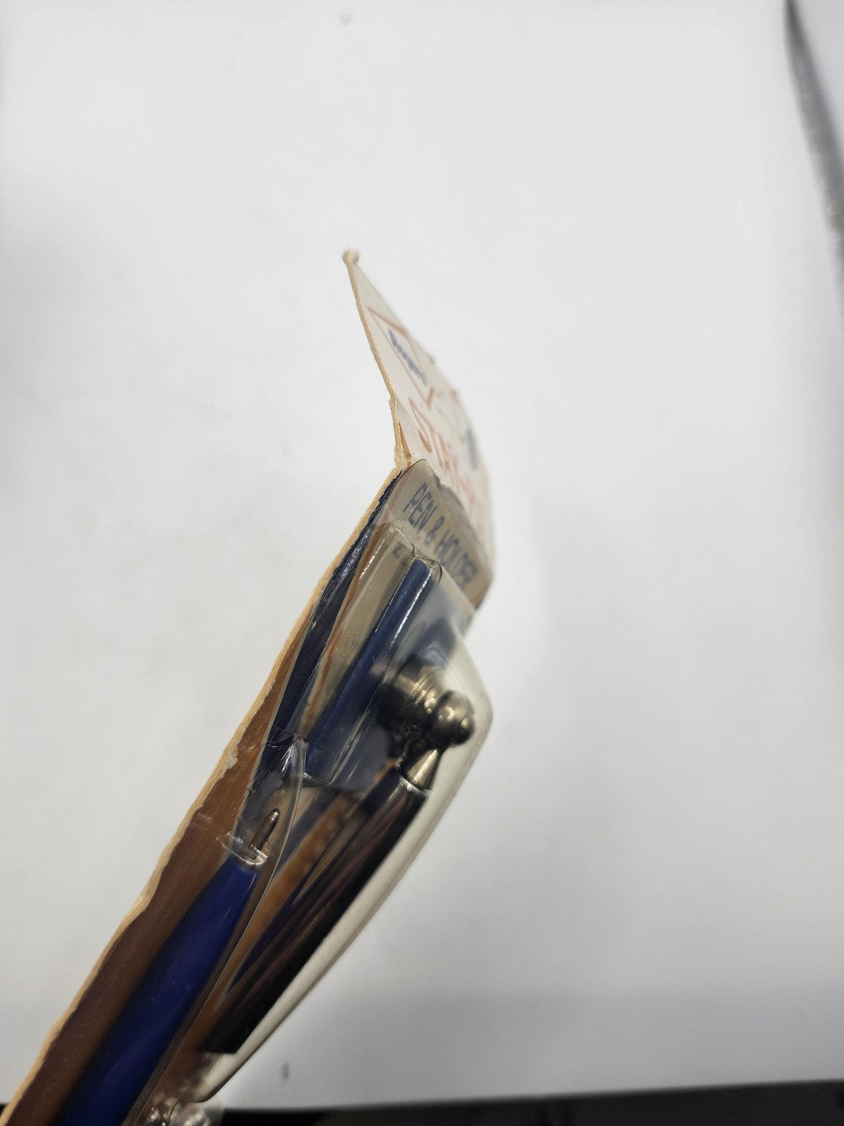 Vintage W.T. Rogers Stay-Put Pen Holder Blue Ink Chrome Chain USA Desk Mount
