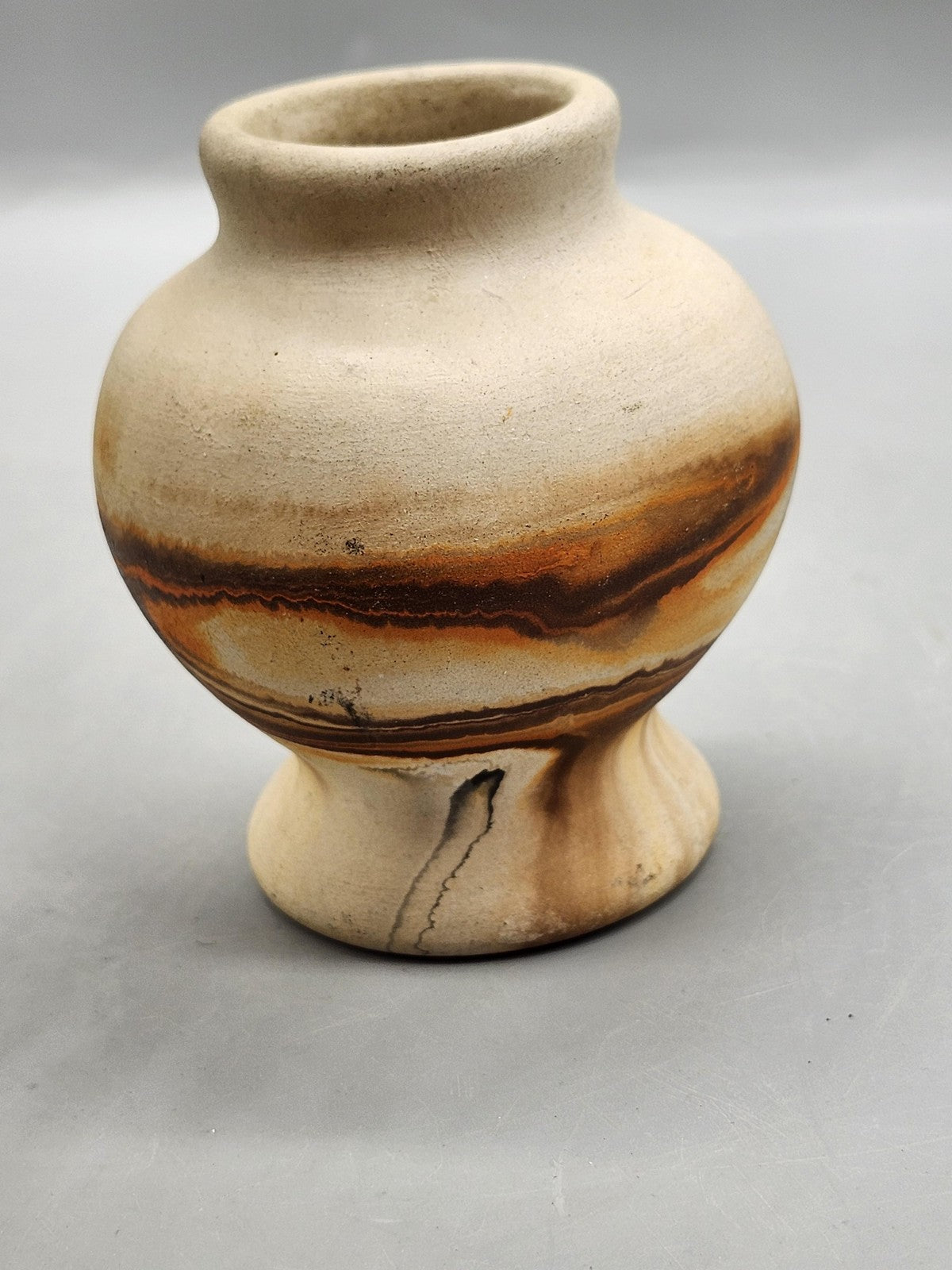 Vintage Nemadji Pottery Beige Marbled Pedestal Vase Art Pottery USA Decor