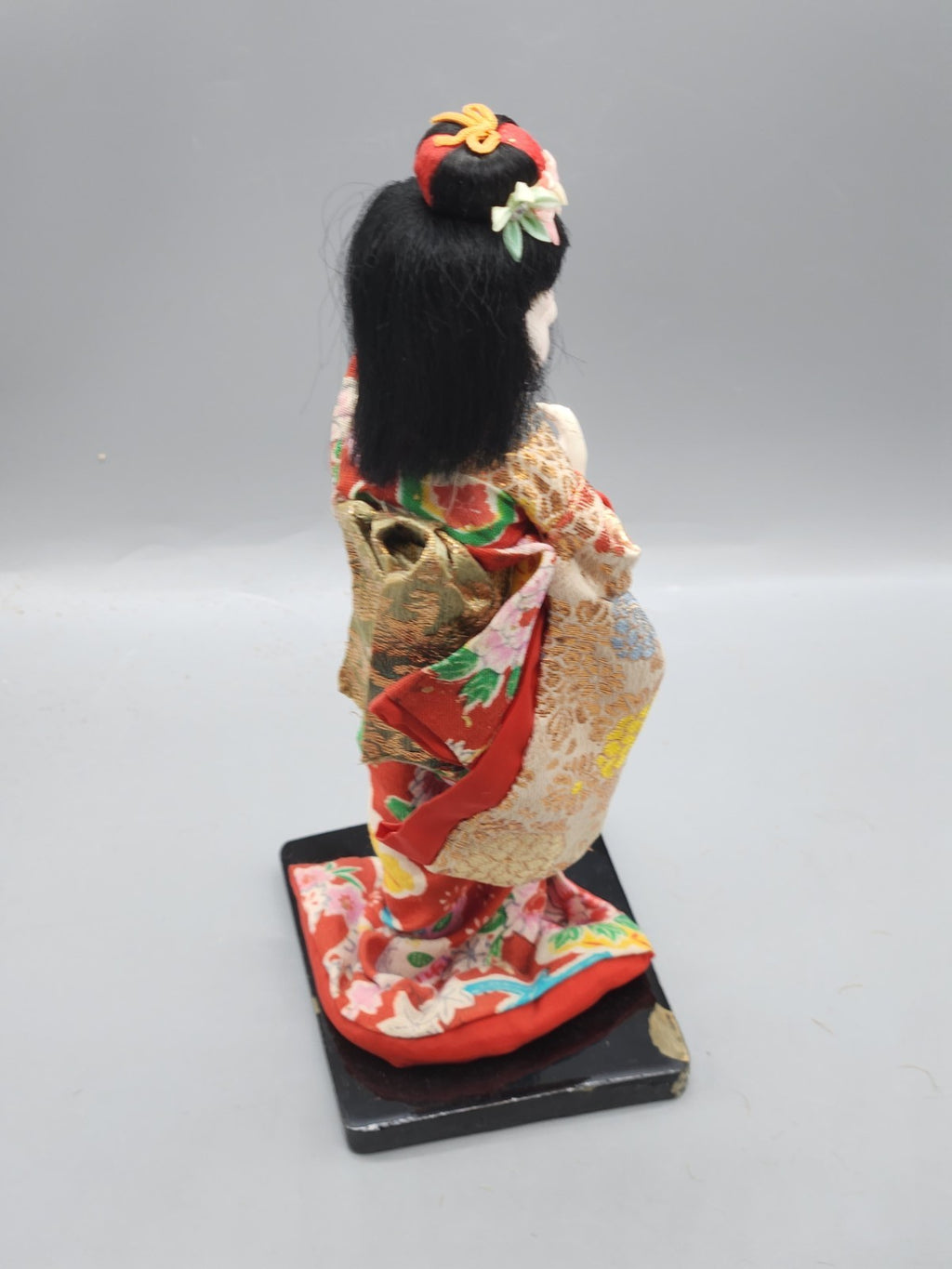 Vintage Japanese Kimono Doll Hand Painted Face Silk Brocade Display Figure 9"