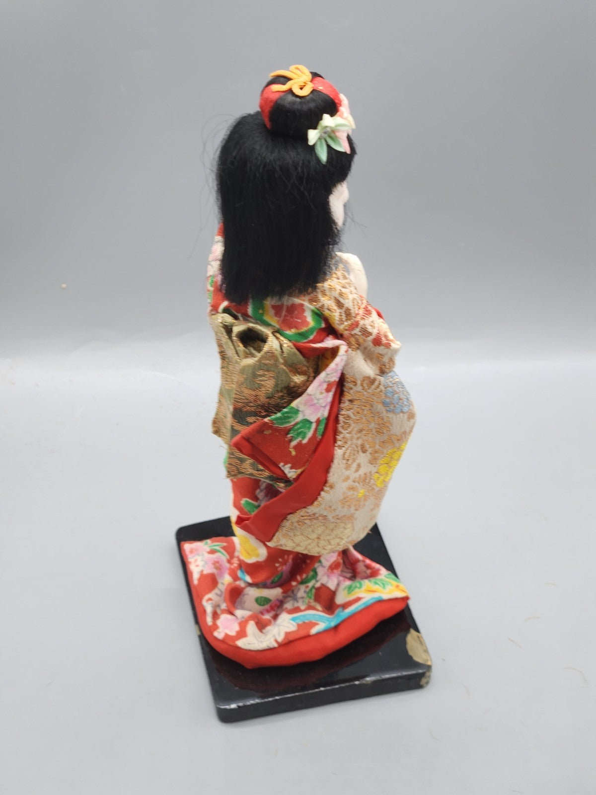 Vintage Japanese Kimono Doll Hand Painted Face Silk Brocade Display Figure 9"