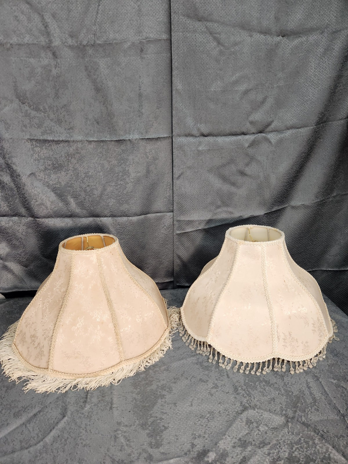 Vintage Victorian Style Lamp Shades Pair Floral Fringe Beaded Boudoir Cottage...
