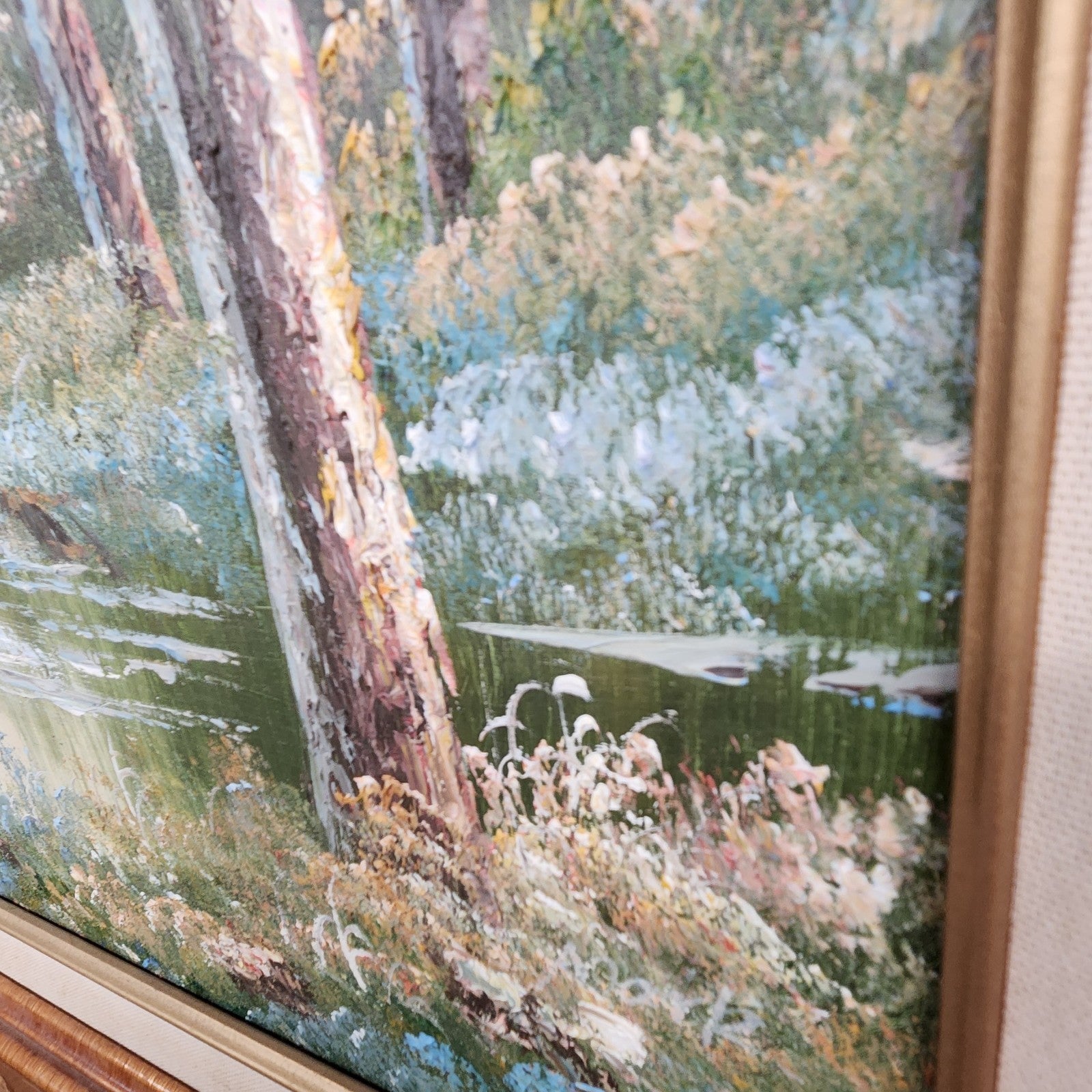 Vintage Large Framed Mountain Landscape Oil Painting on Canvas 41” x 29”