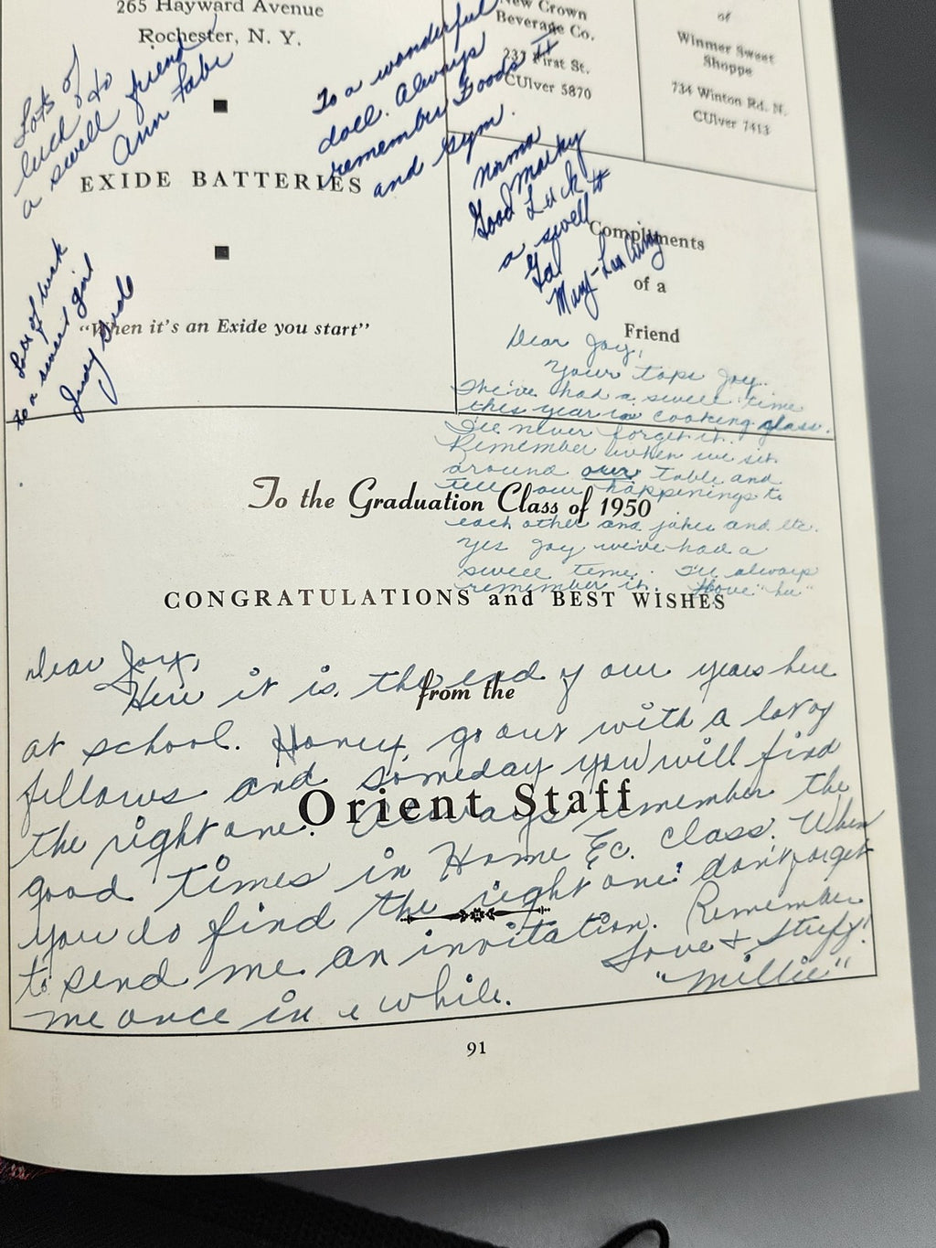 Vintage 1950 Orient Yearbook East High Marion Joyce Red HC USA Rochester NY