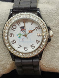 Geneva Watch Womens Snowman Dial Quartz Analog Black Rubber Band Rhinestone