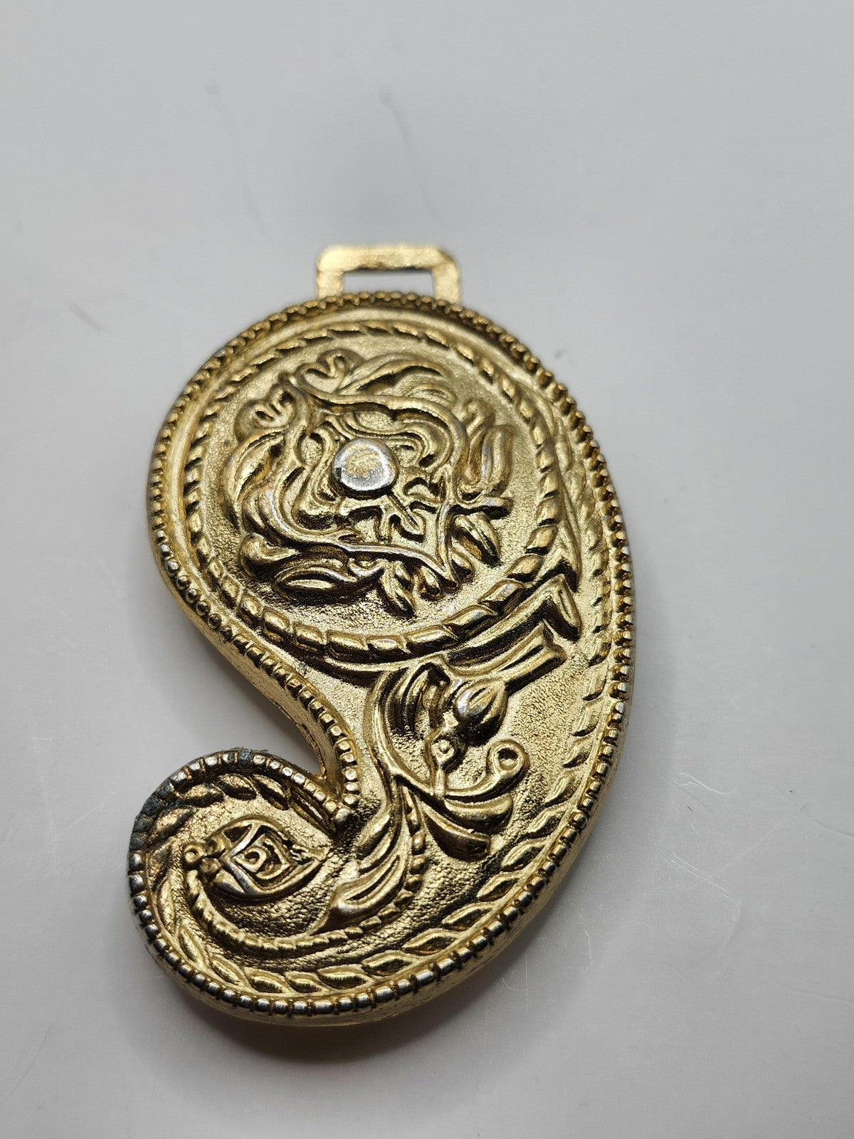 Western Paisley Belt Buckle Mens Gold Metal Rhinestone Cowboy Scroll Design