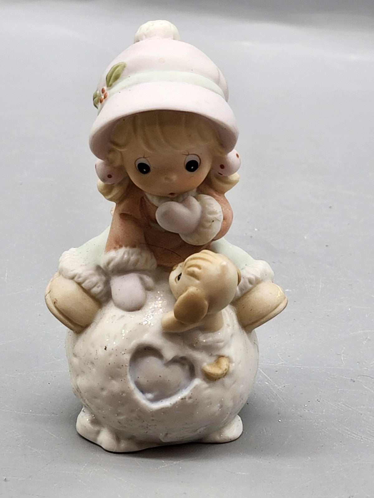 Vintage Precious Moments Dog Snowball Figurine White Glitter Christmas Decor