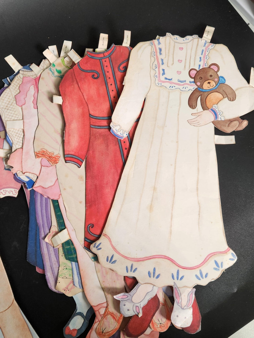 Vintage 1988 LVC Large Girl Paper Doll Stand Clothes Outfits Lot Cardboard