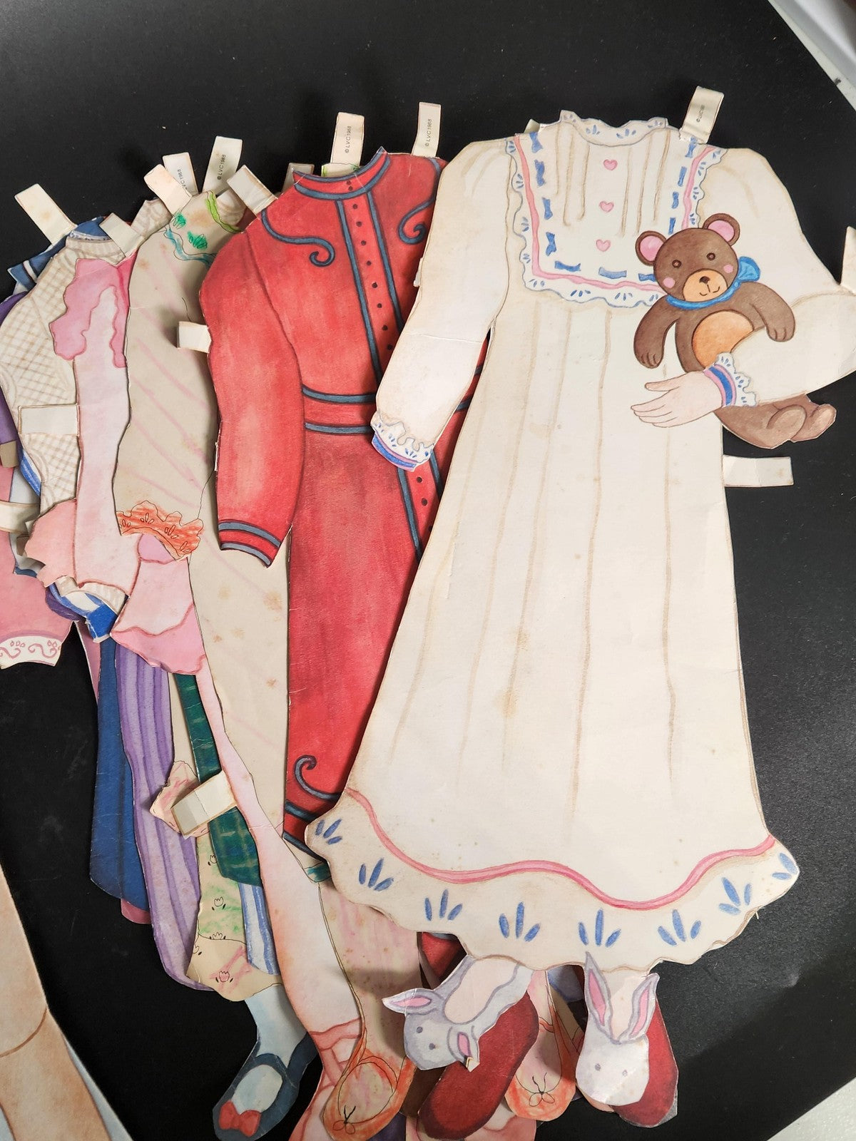 Vintage 1988 LVC Large Girl Paper Doll Stand Clothes Outfits Lot Cardboard
