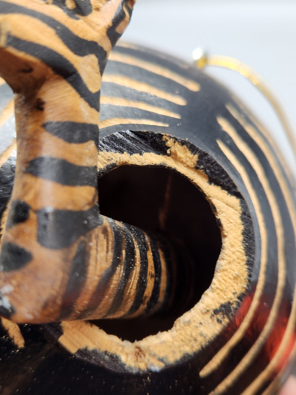 Vintage Zebra Gourd Sculpture Hand Painted African Safari Folk Art Hanging...