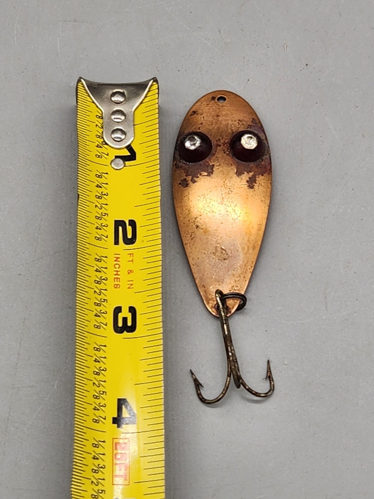 Vintage Copper Jeweled Eye Fishing Spoon Lure Antique Metal Tackle 2.5"...