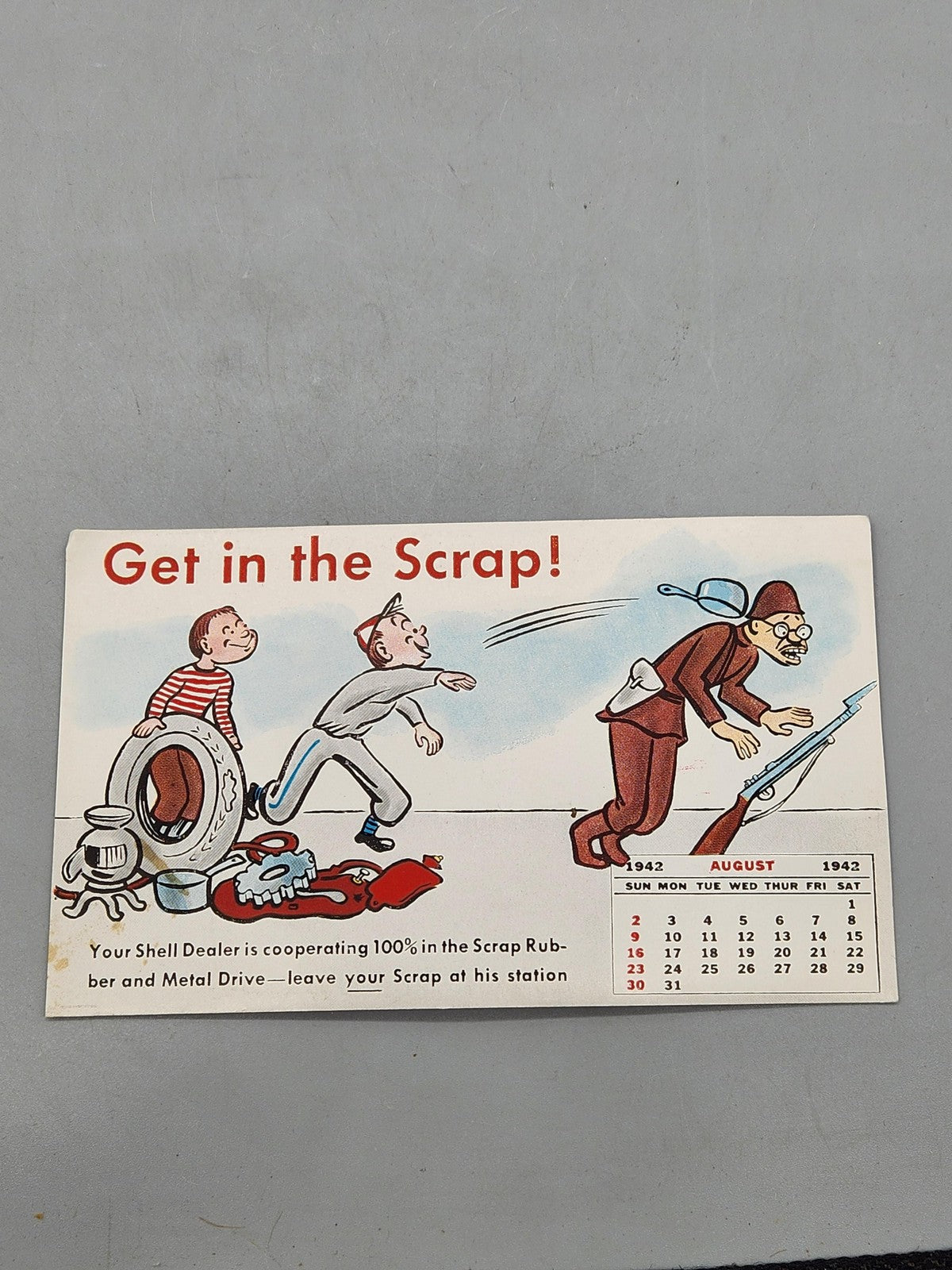 Vintage Shell Get In The Scrap Calendar Sign 1942 Gas Oil Decor Advertising