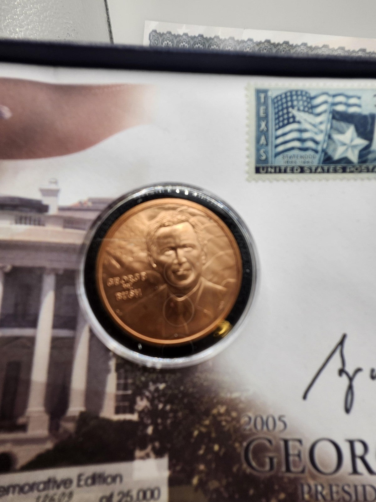 Vintage George W Bush Inauguration Coin Cover 2005 Morgan Mint Gold Tone COA