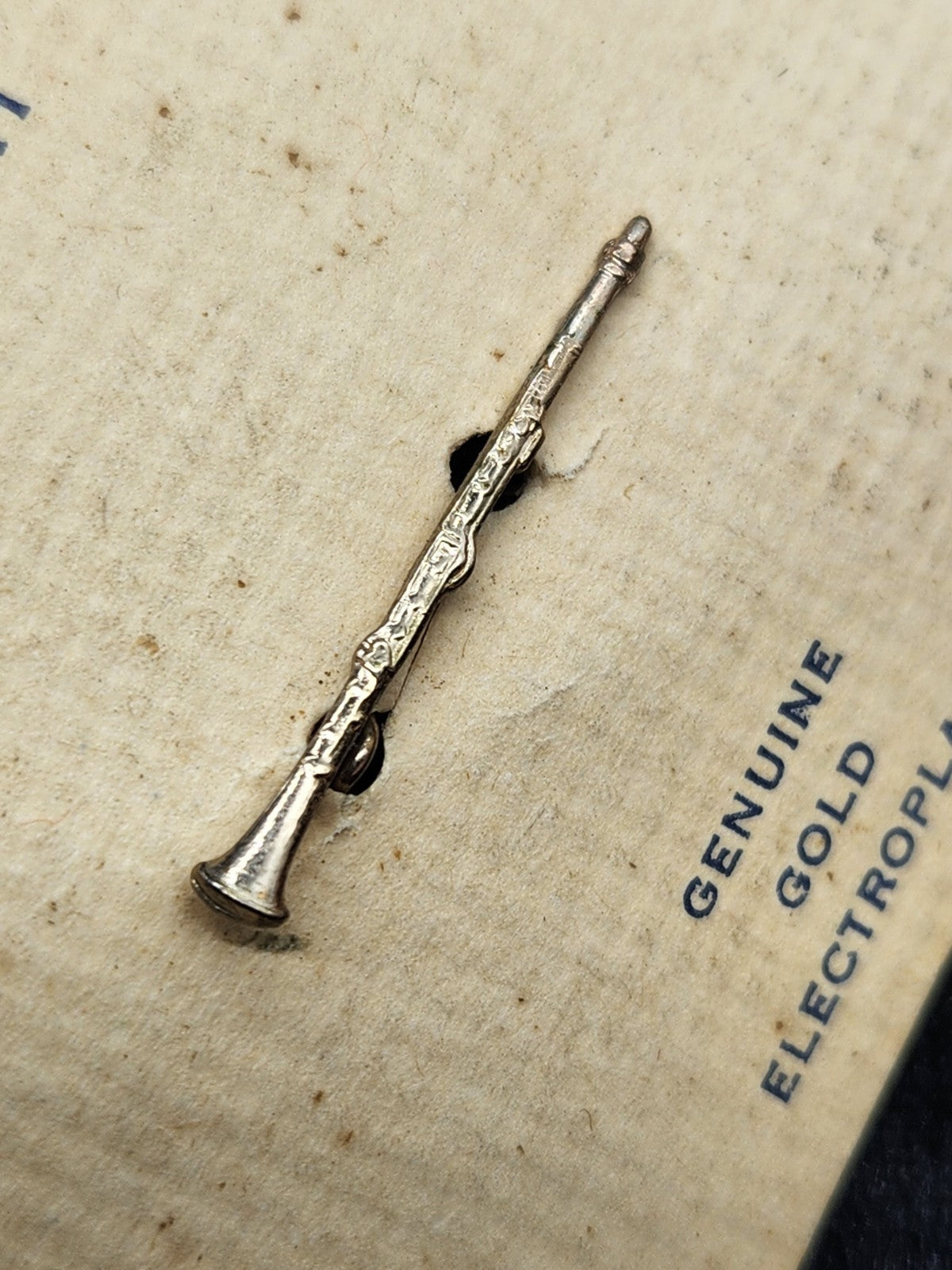 Vintage Clarinet Brooch Gold Electroplate Music Pin w/ Original Display Card