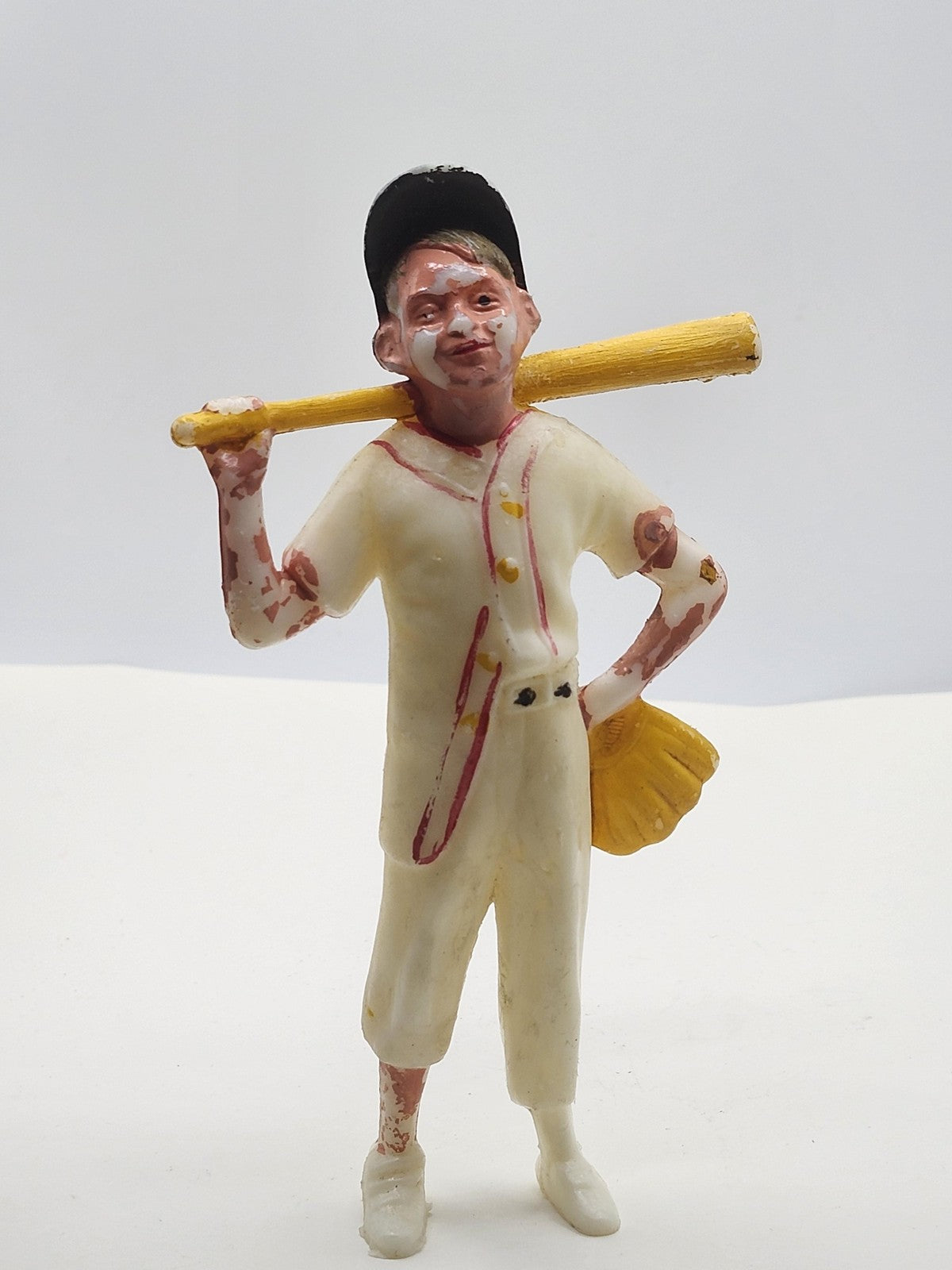 Vintage Baseball Player Action Figure 5in Plastic Toy Loose White Uniform Bat
