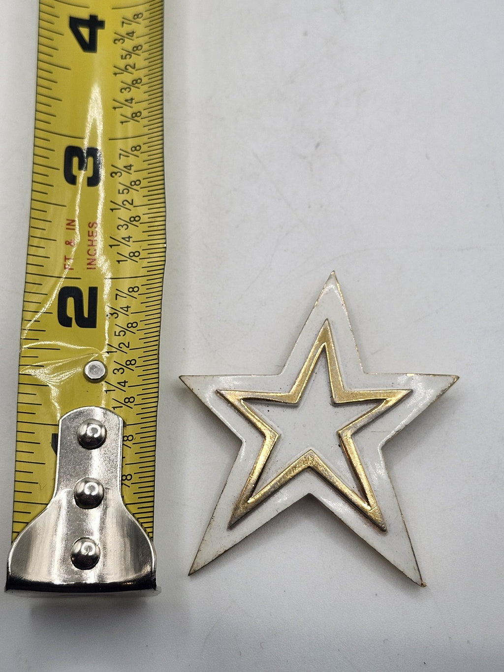 Vintage Trifari Star Brooch Pin White Enamel Gold Tone Celestial Jewelry 3 Inch