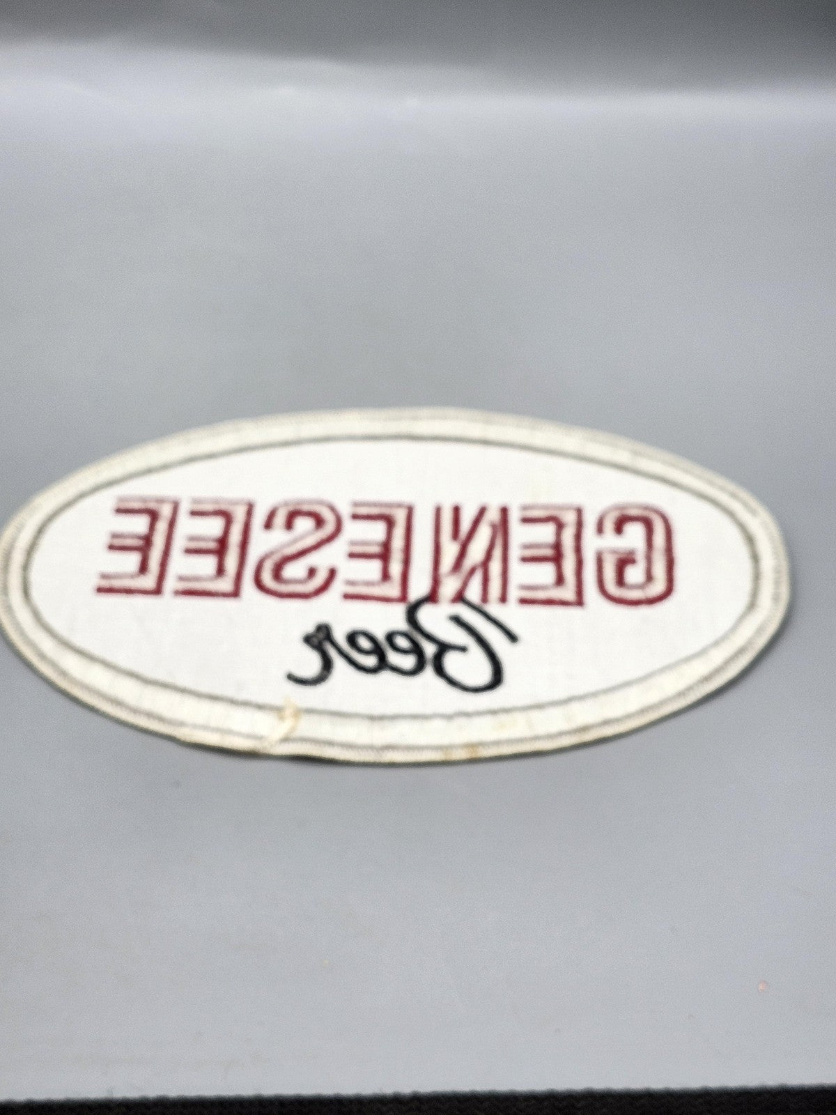 Vintage Genesee Beer Oval Patch Large White Red Embroidered Breweriana Bar Decor