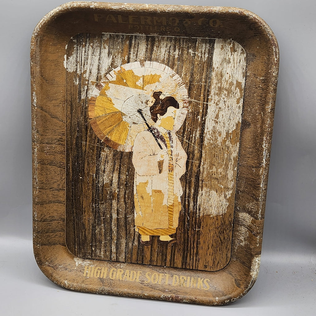 Vintage Palermo Bottlers Co Advertising Tray Geisha Soft Drink Soda Metal Tray